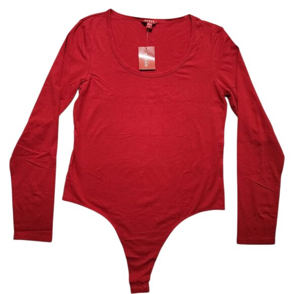 Guess Women's Long Sleeve Bodysuit - Stretch, Soft, Versatile Tops Red Size XL - Picture 1 of 9